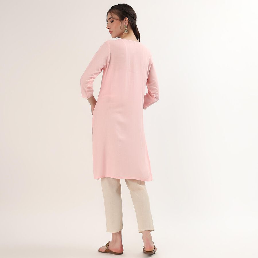 Women's Pink Mandarin Collar Floral Printed Straight Kurta, हल्का गुलाबी, large