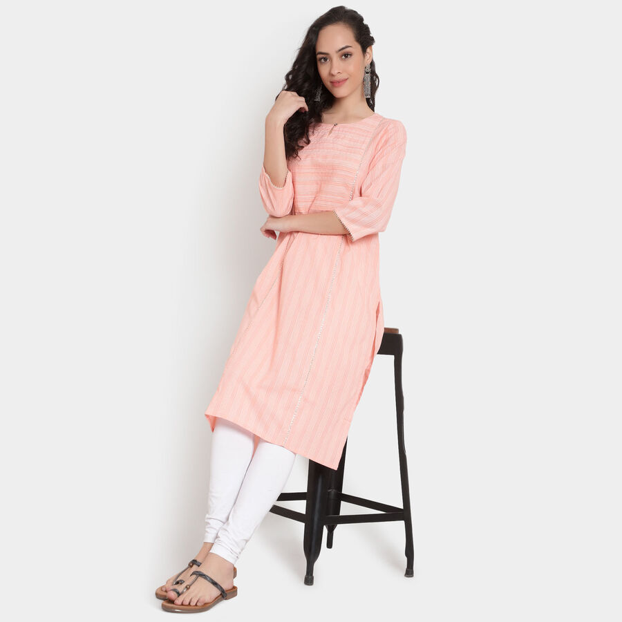Cotton Embroidered 3/4Th Sleeves Kurta, Peach, large image number null
