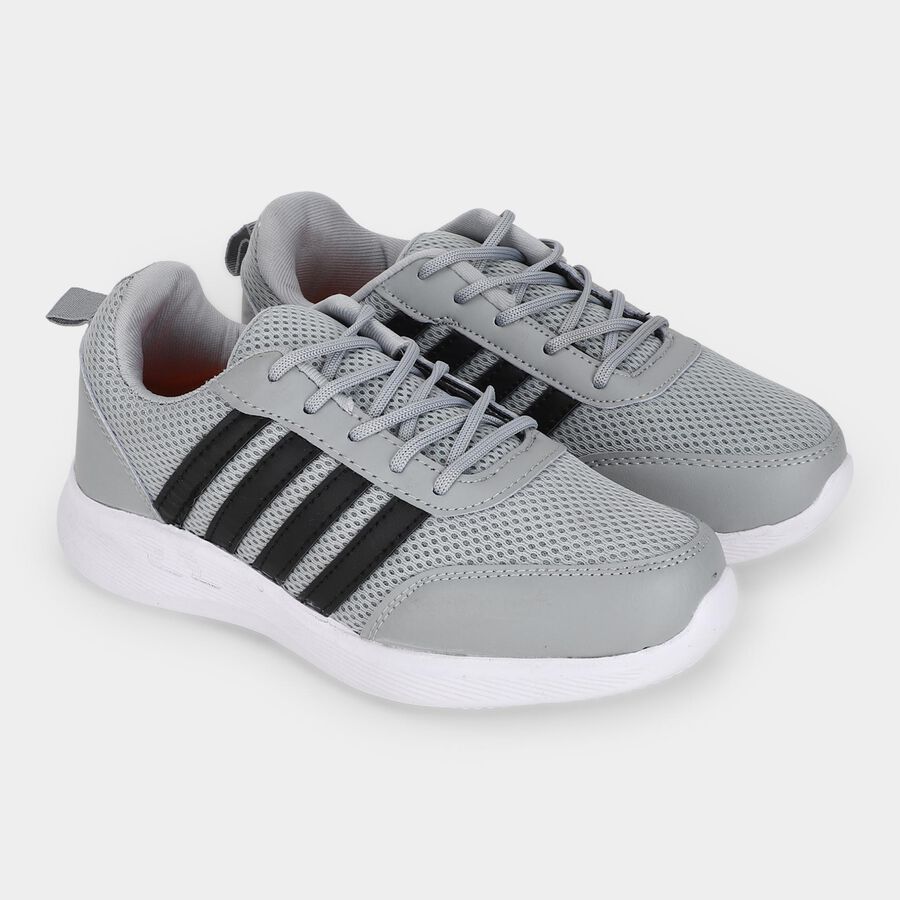 Men's Grey Lace-Up Sneakers, ग्रे, large