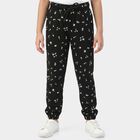Girls' Black Jogger Floral Printed Cotton Blend Pyjama, Black, small