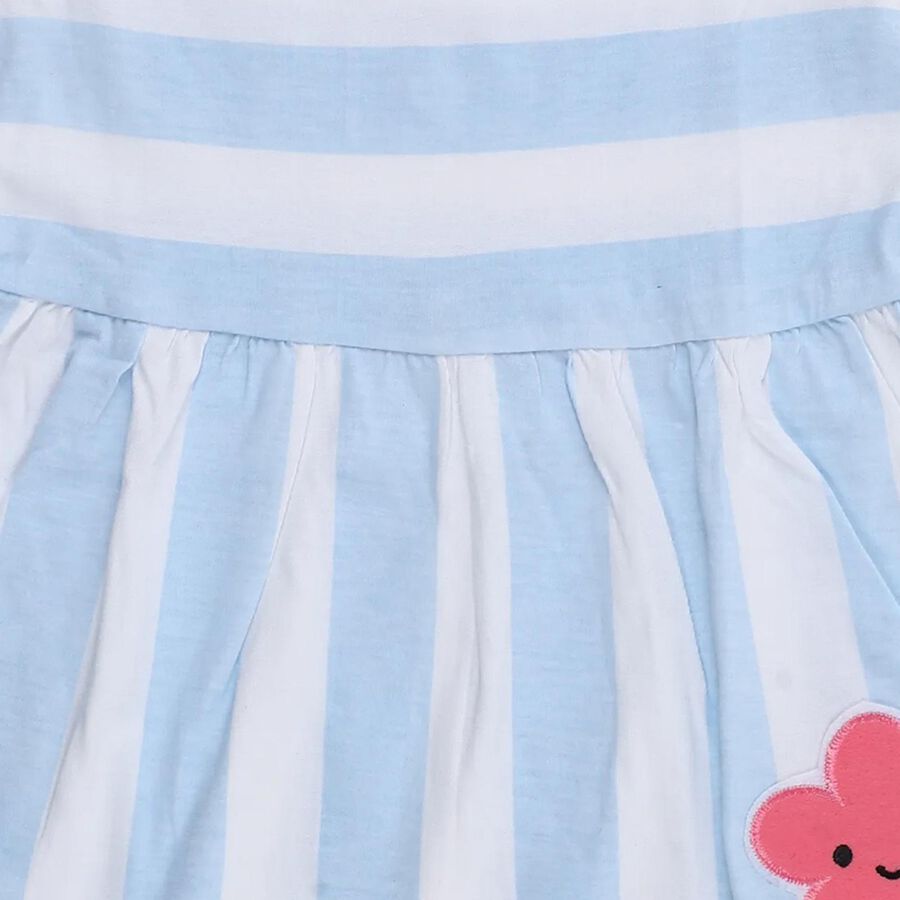 Infants' Light Blue and White Striped Cotton Flutter Sleeve Frock, Aqua, large