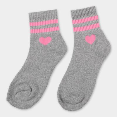 Women's Muted Grey Regular Fit Heart Design Ankle-Length Socks
