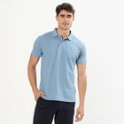 Men's Midnight Blue Polo Neck Solid T-Shirt, Mid Blue, small