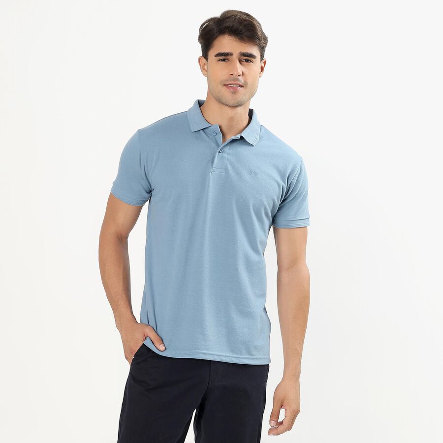 Men's Midnight Blue Polo Neck Solid T-Shirt, Mid Blue, large