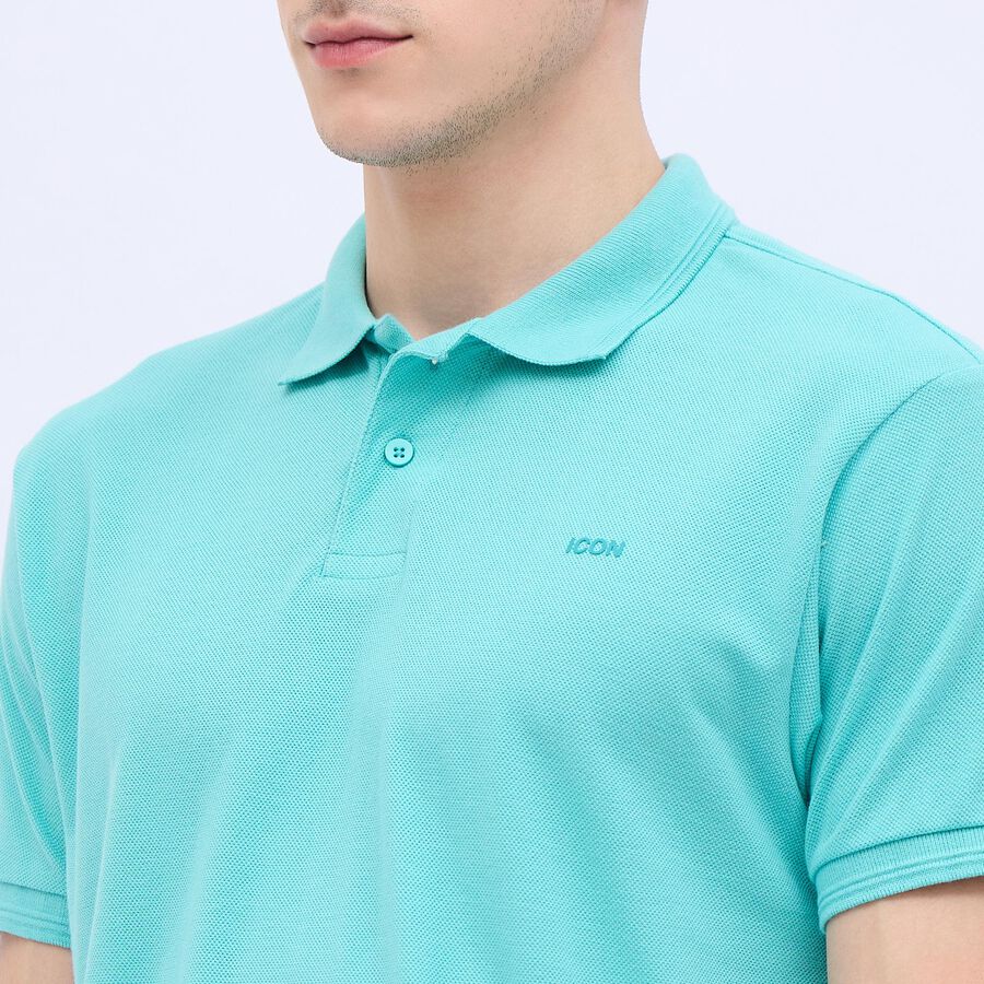 Men's Bright Aqua Green Polo Neck Solid T-Shirt, Aqua, large image number null