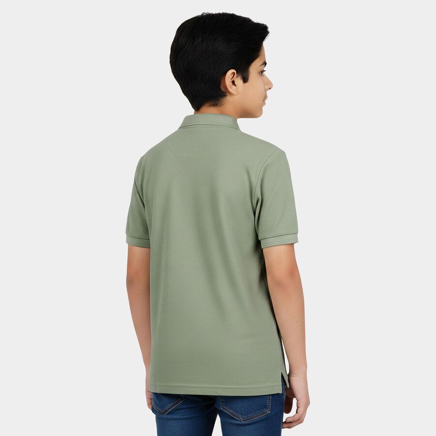 Boys' Sage Green Polo Neck Polo T-Shirt, हल्का हरा, large
