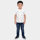 Boys White Cotton Polo Neck Casual T-Shirt, White, small
