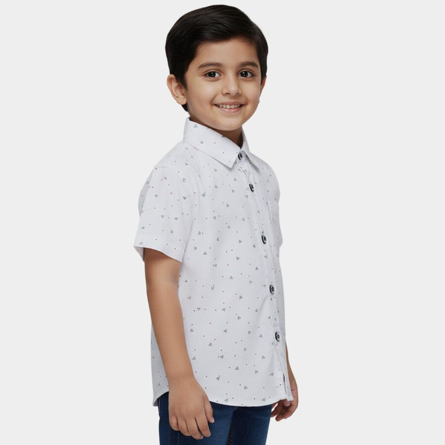 Boys White Cotton Half Sleeve Classic Casual Shirt, White, large