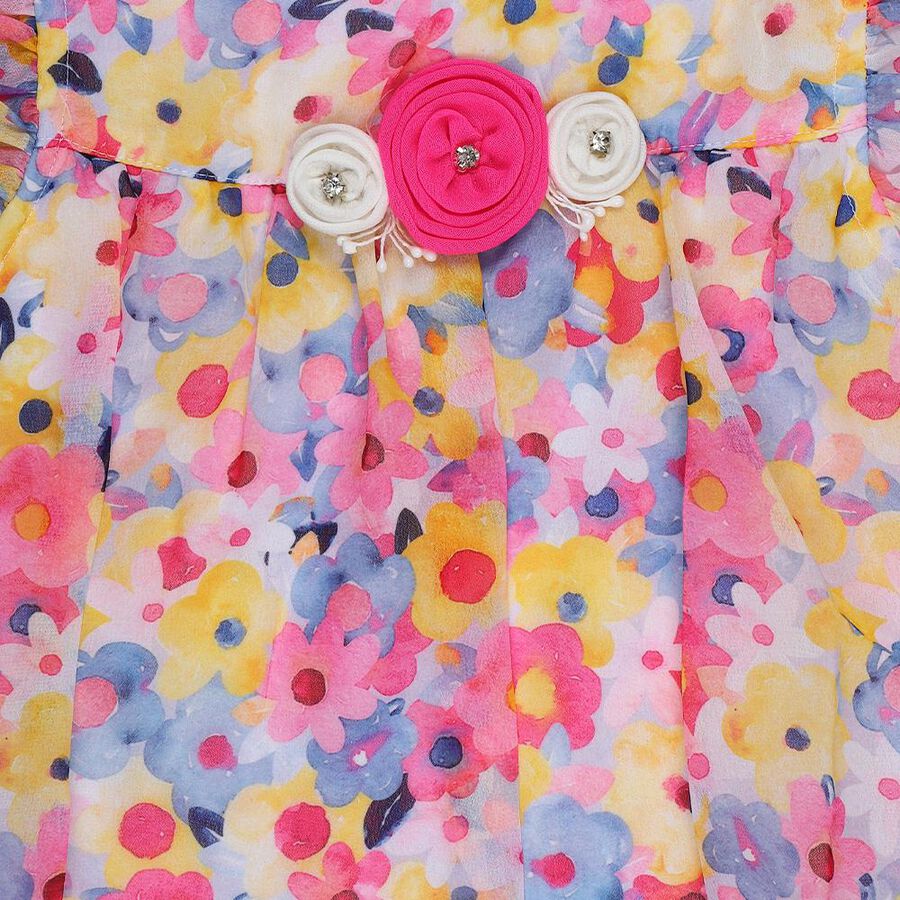 Girls Yellow Sleeveless Floral Top and White Shorts Set, पीला, large