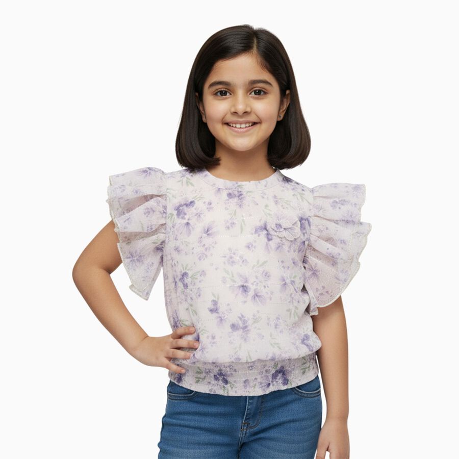 Girls Soft Lavender Round Neck Romantic T-Shirt, Lilac, large