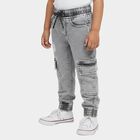 Boys' Washed Grey Cargo Fit Elastic Waist Jeans, Light Grey, small