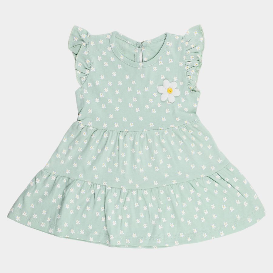 Infants' Mint Green Regular Fit Floral Printed Tiered Frock, Light Green, large