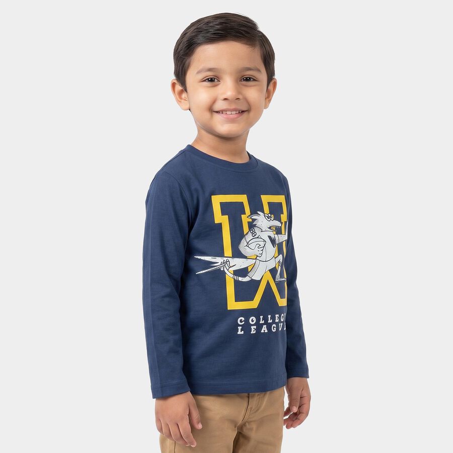 Boys' Navy Blue Cotton Blend Round Neck Regular Boys T-Shirt, नेवी ब्लू, large