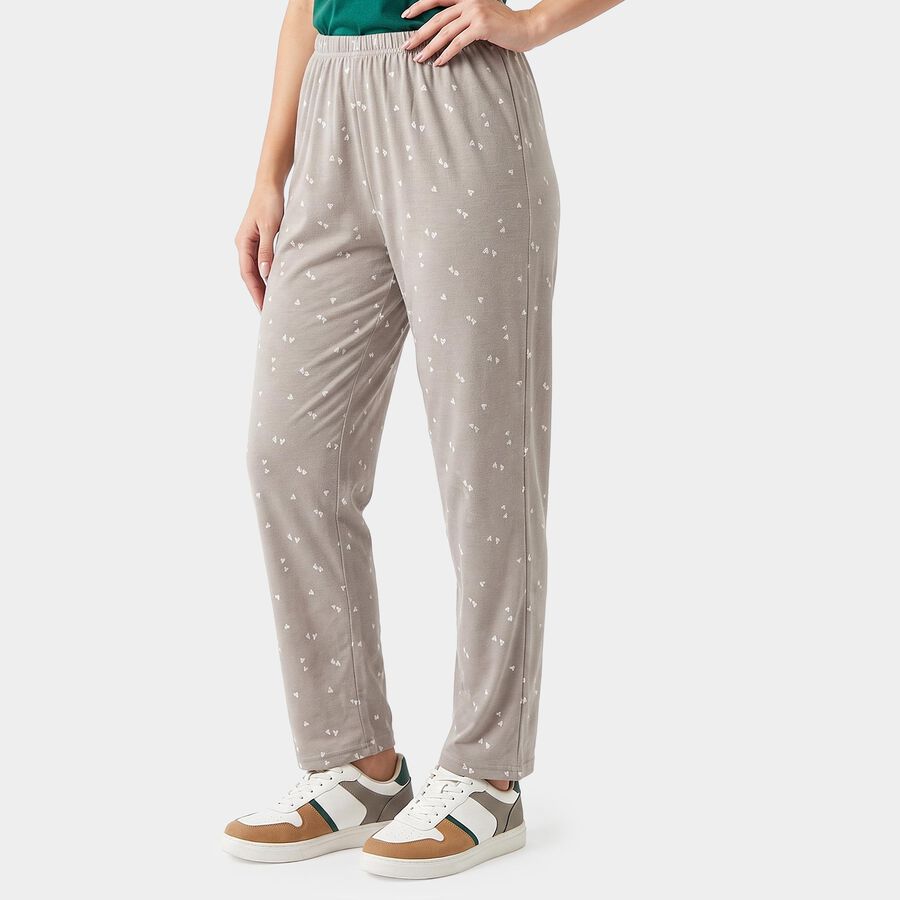 Women's Grey Straight-Fit Heart Printed Pyjama, Light Grey, large