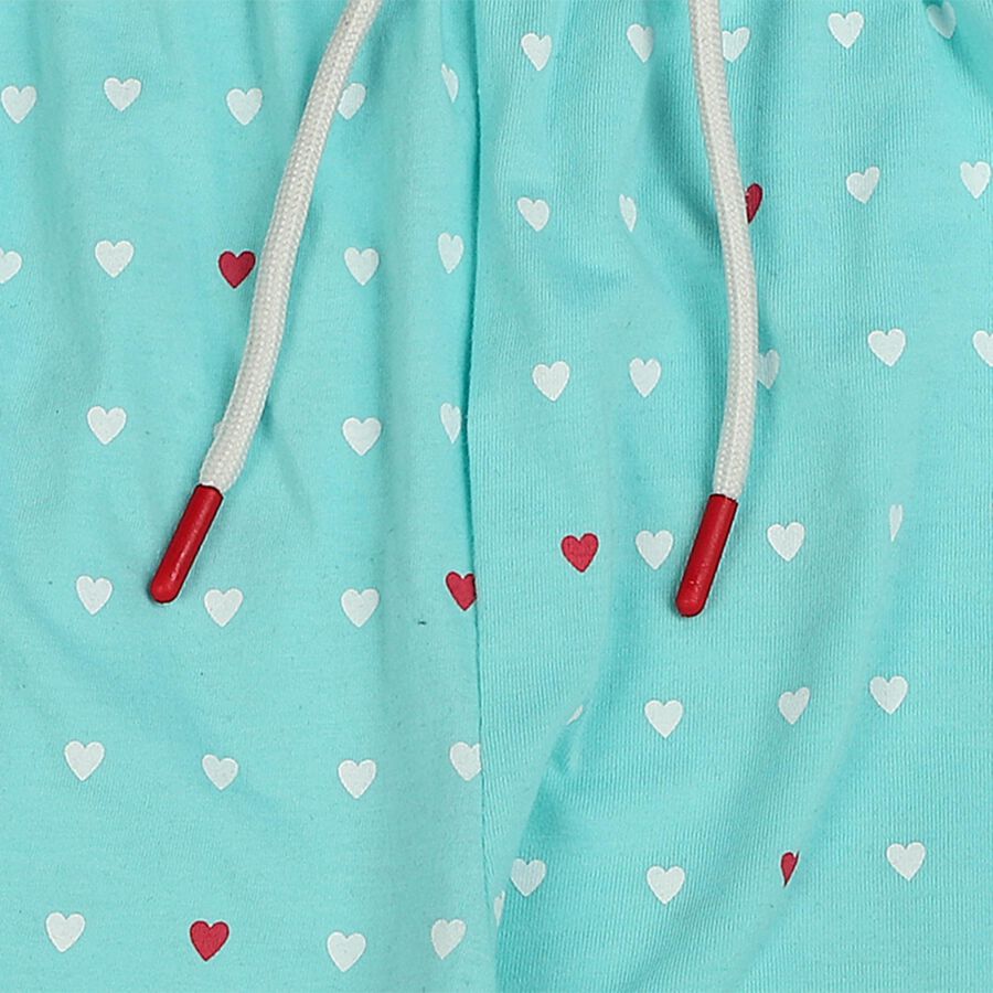 Girls' Aqua Jogger Heart Printed Cotton Blend Pyjama, Aqua, large