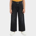 Girls Black Wide Leg Belted Jeans, Black, small