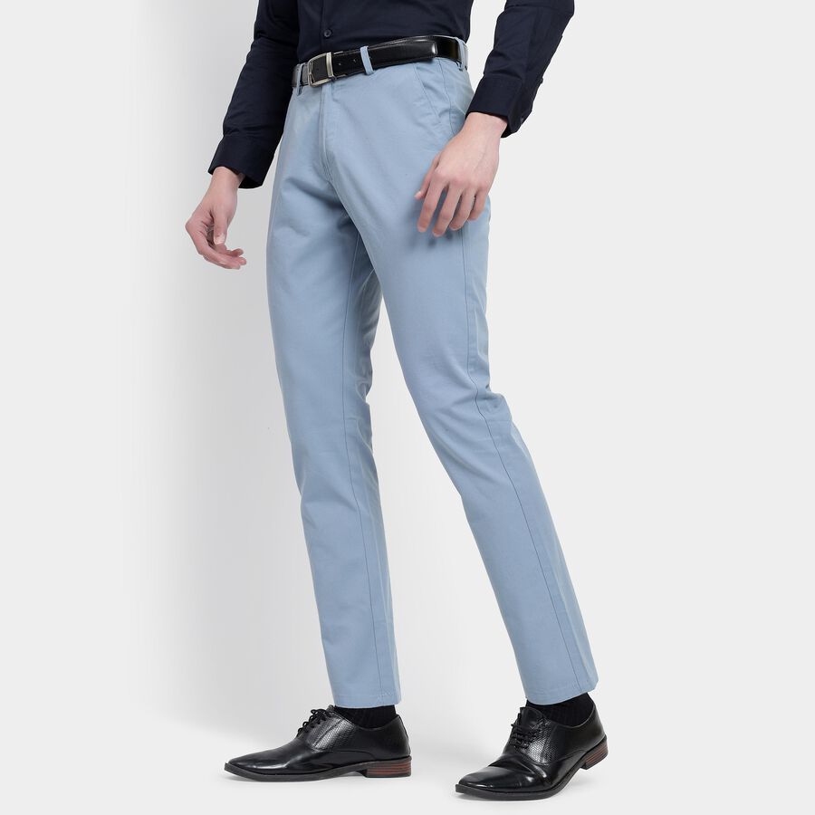 Men's 100% Cotton Slim Fit Casual Trousers , Light Blue, large image number null