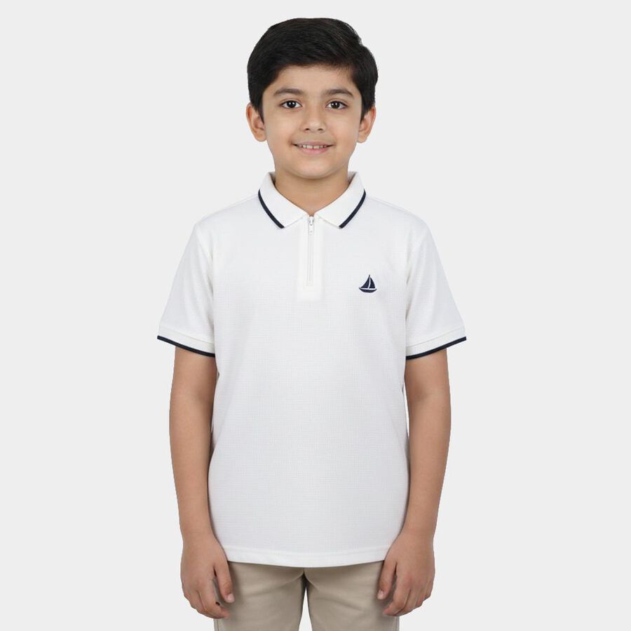 Boys White Polo Neck Polo Boys T-Shirt, ऑफ व्हाइट, large