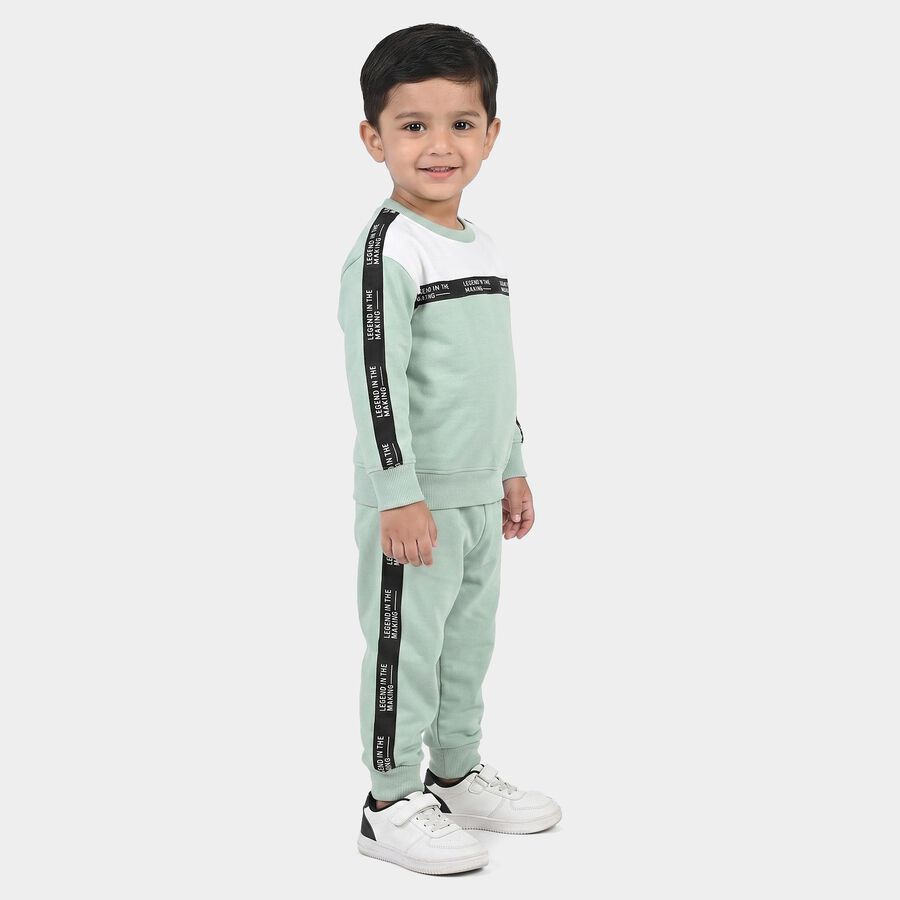 Boys Mint Green Crew Neck Colorblock Baba Suit, हल्का हरा, large