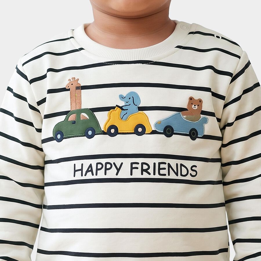 Infants' Cream Cotton Round Neck Regular Sweatshirt, Off White, large