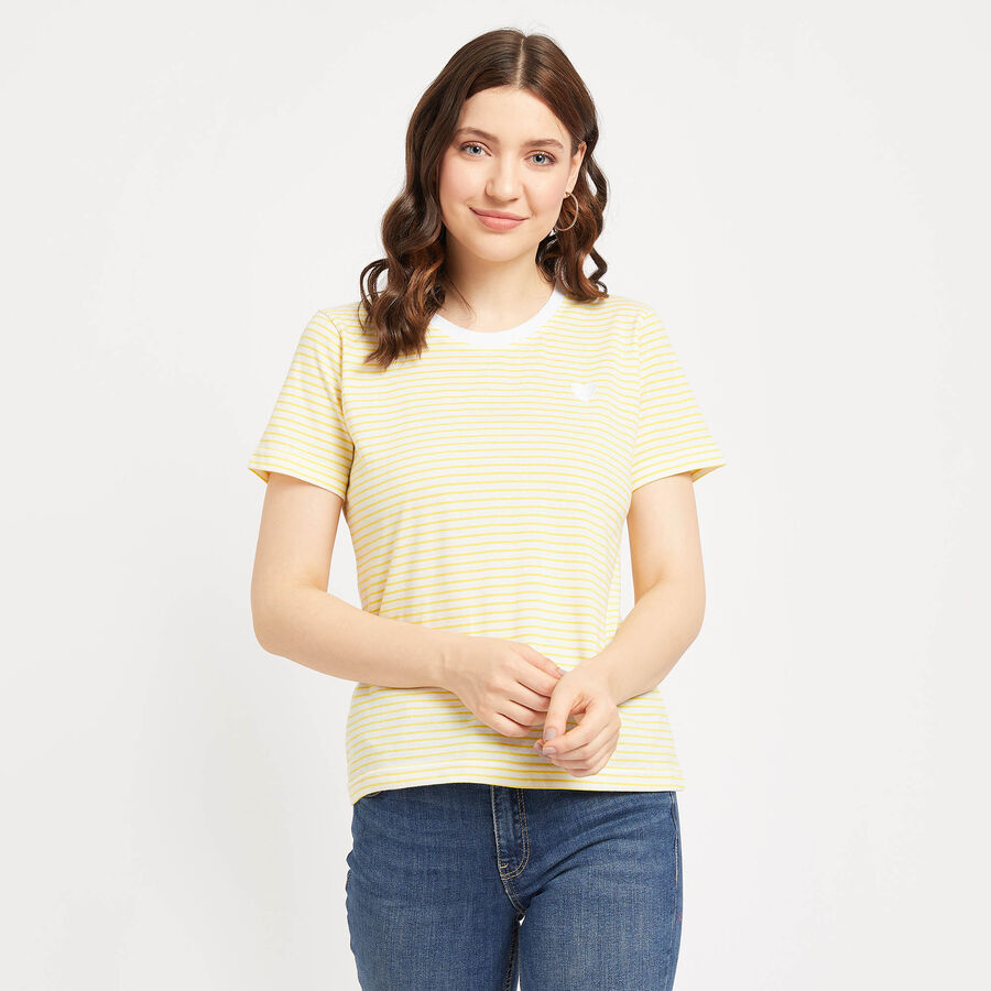 All Over Print Round Neck T-Shirt, पीला, large image number null