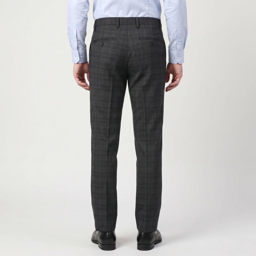 Men's Navy Blue Slim Fit Checked Formal Trousers, Dark Blue, large
