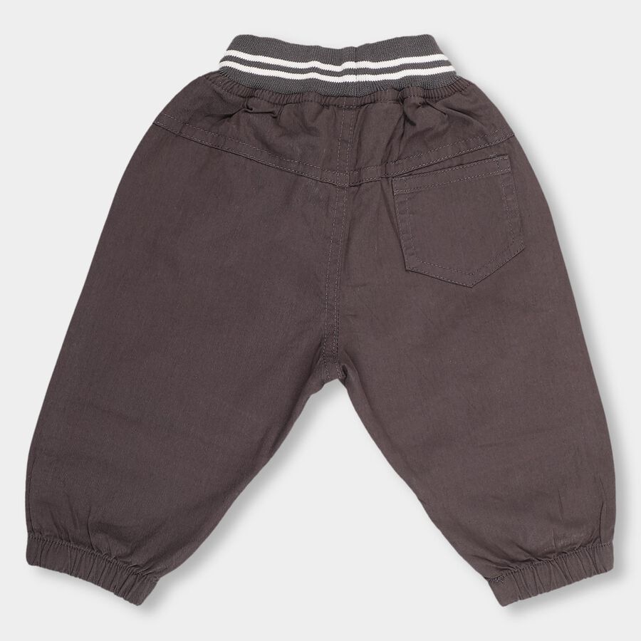 Infants Charcoal Grey Elastic Waist Embroidered Trousers, गहरा ग्रे, large image number null