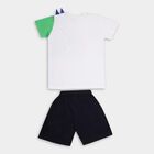 Boys' White Cotton Round Neck Printed Baba Suit, नेवी ब्लू, small image number null