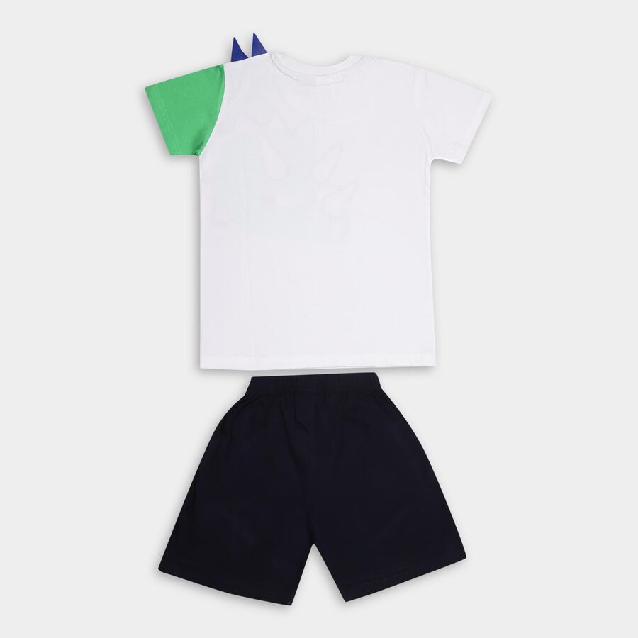 Boys' White Cotton Round Neck Printed Baba Suit, नेवी ब्लू, large image number null