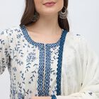 Women's Ivory White Round Neck Embroidered Kurta, Mid Blue, small image number null