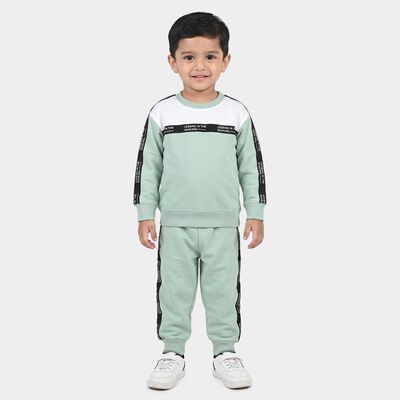 Boys Mint Green Crew Neck Colorblock Baba Suit