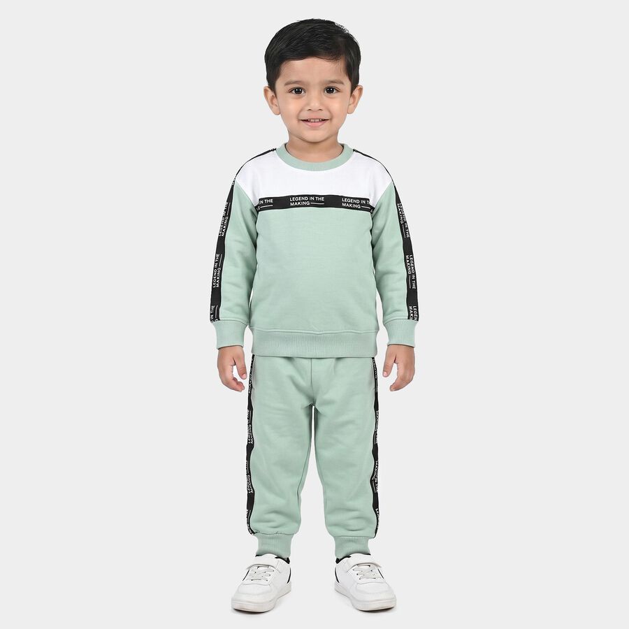 Boys Mint Green Crew Neck Colorblock Baba Suit, हल्का हरा, large