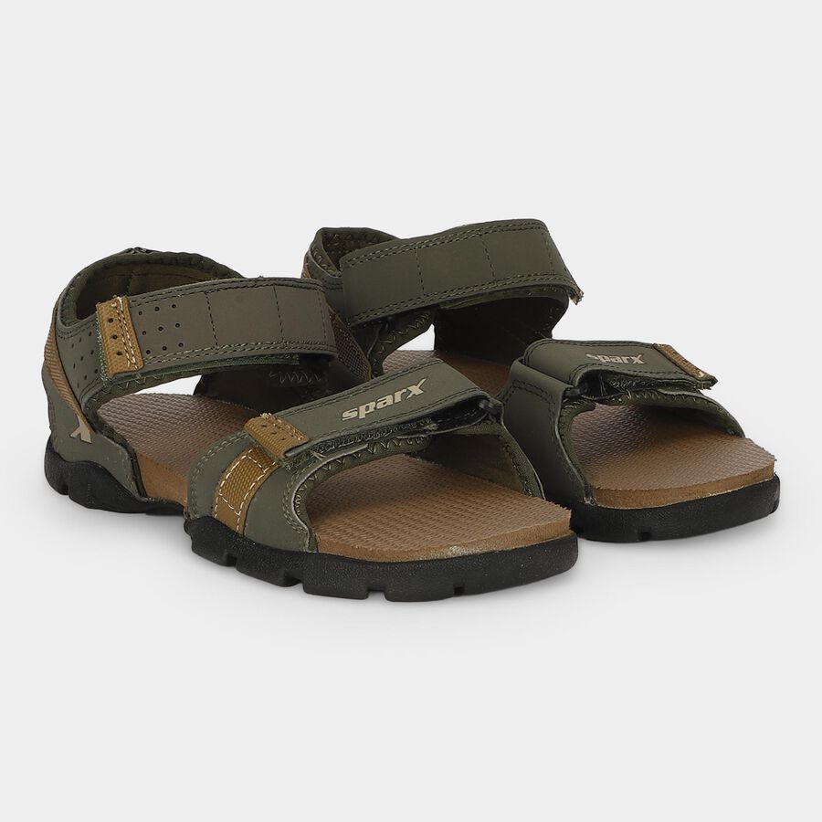 Men Olive Green Velcro Strap Strappy Sandals, Olive, large