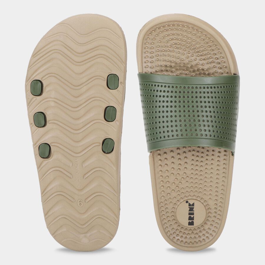 Men's Olive Green Slip-On Slide Sandals, ओलिव, large