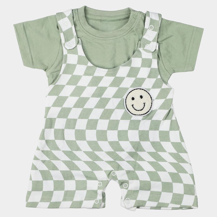 Infants' Mint Green 100% Cotton Round Neck Checked Baba Suit, Light Green, large