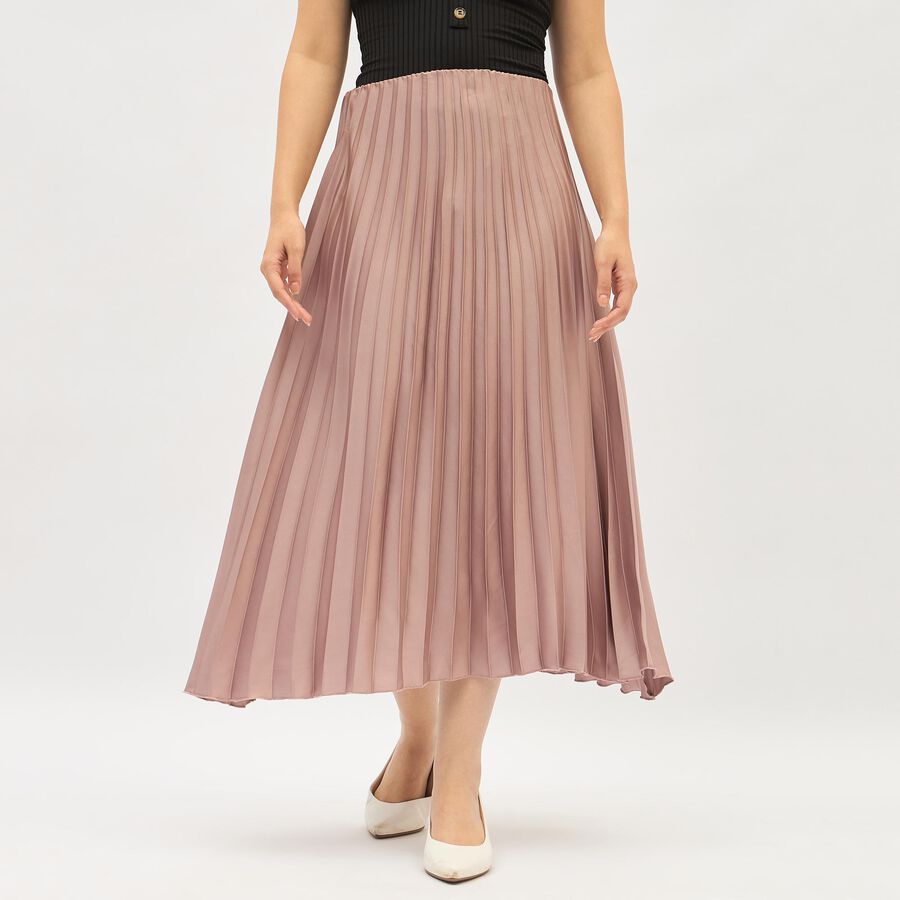 Women's Dusty Mauve Pleated Midi Skirt, Pink, large