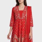 Women's Red Floral Printed Ethnic Set, Red, small