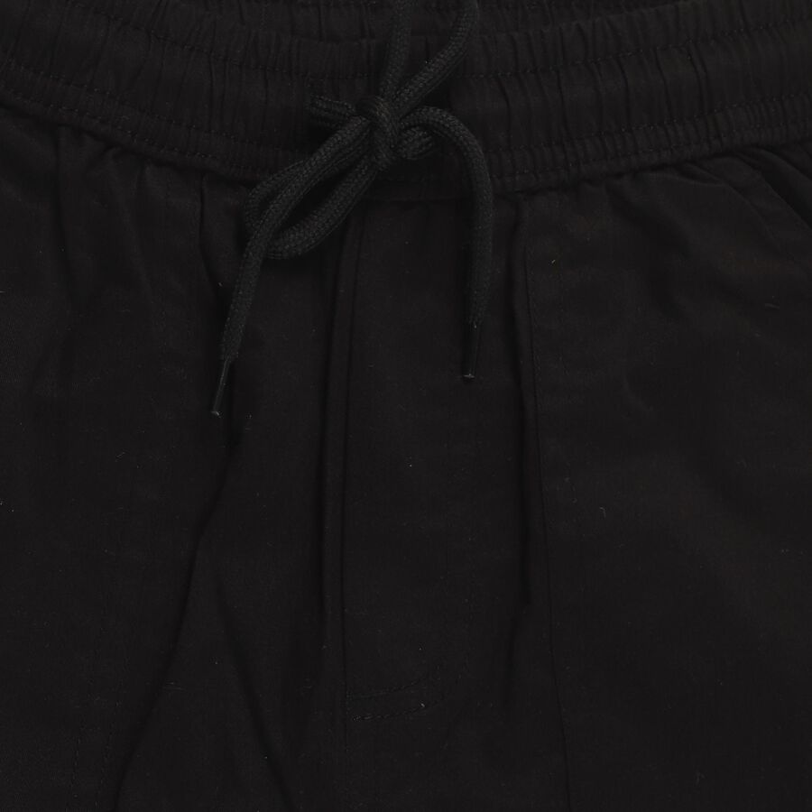 Boys Jet Black Regular Fit Cotton Trousers, काला, large image number null