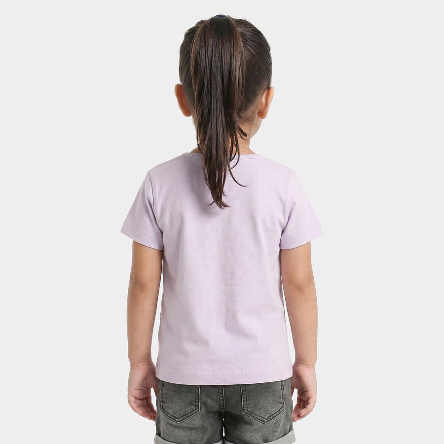 Girls' Lilac Cotton Blend Round Neck Regular T-Shirt, Lilac, large