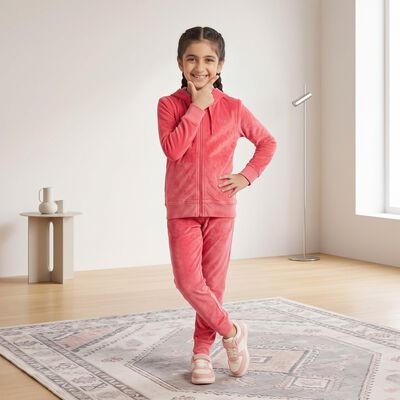 Girls Pink Hooded Neck Lounge Hipster Set