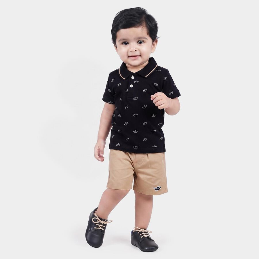 Infants' Navy Blue 100% Cotton Polo Neck Printed Baba Suit, Navy Blue, large