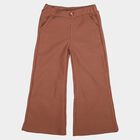 Girls Light Pink Regular Fit Ribbed Wide Leg Trousers, हल्का गुलाबी, small