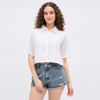 Women's Off White Round Casual Shirt