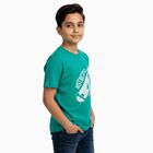 Boys' Bright Emerald Green Round Neck Graphic Printed T-Shirt, Light Green, small