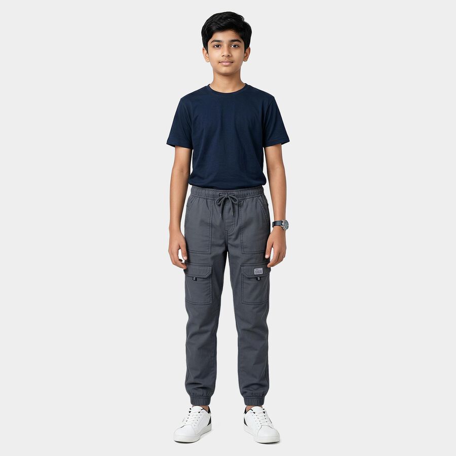 Boys Blue Cotton Regular Fit Trousers, हल्का नीला, large