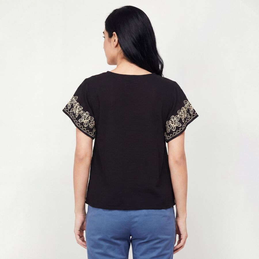 Women's Black Cotton Top, काला, large