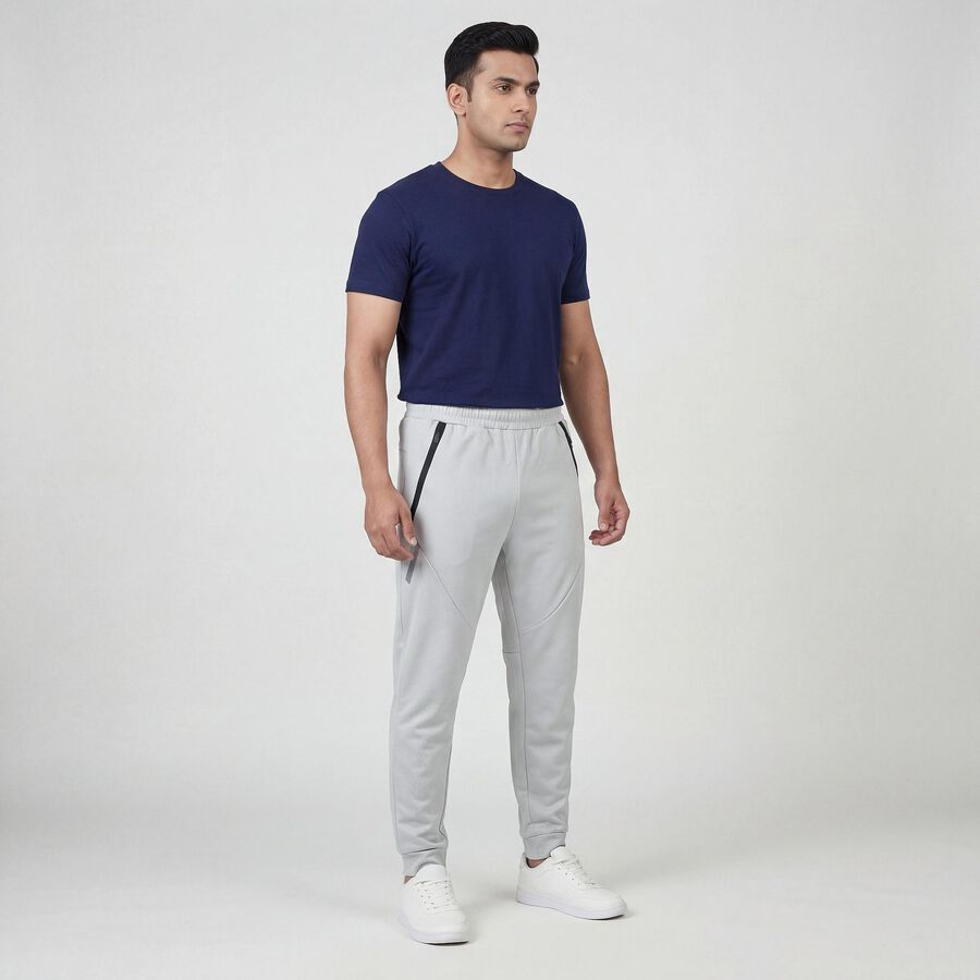 Men's Grey Regular Fit Track Pants, हल्का ग्रे, large