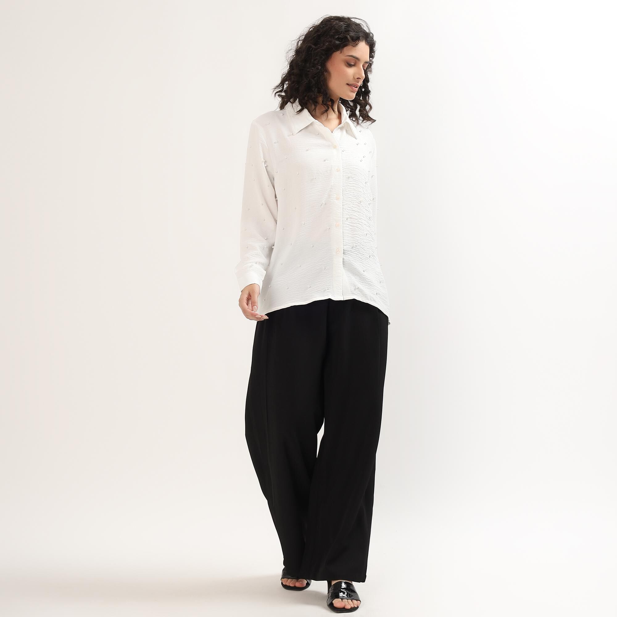 Lucky Charm Women's Jet Black Wide-Leg High-Waist Trousers