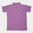 Boys' Lilac Cotton Polo Collar Preppy T-Shirt, लाइलेक, small