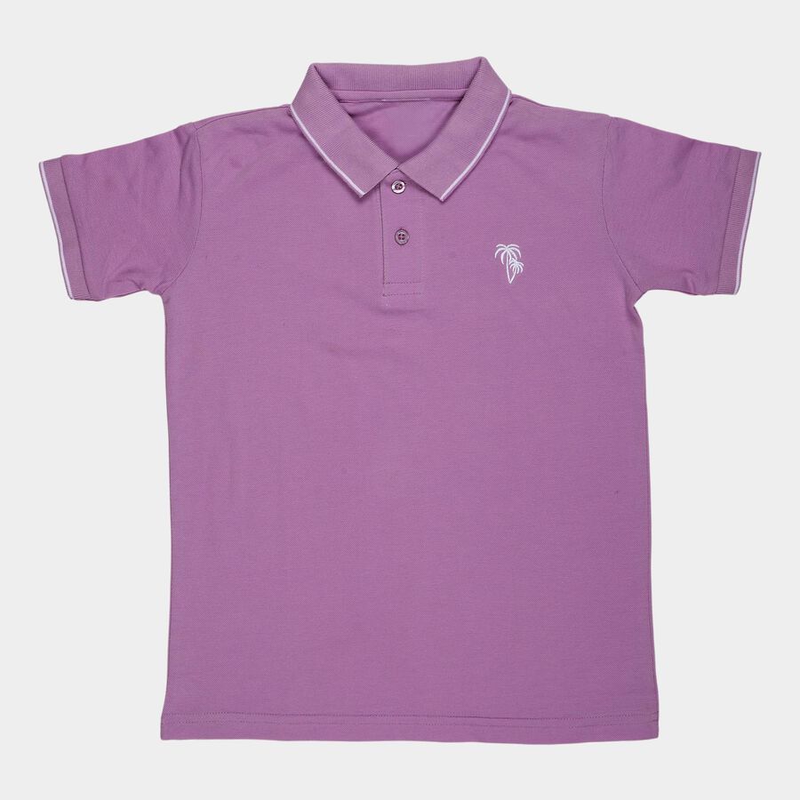 Boys' Lilac Cotton Polo Collar Preppy T-Shirt, लाइलेक, large